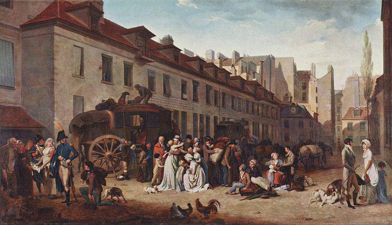 Louis-Leopold Boilly The Arrival of the Diligence (stagecoach) in the Courtyard of the Messageries oil painting image